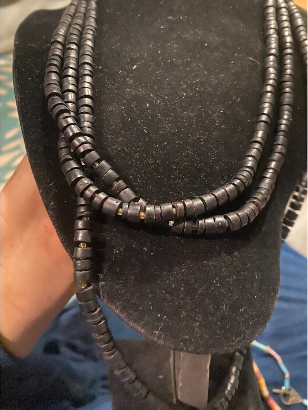 extremely long jet heishi necklace